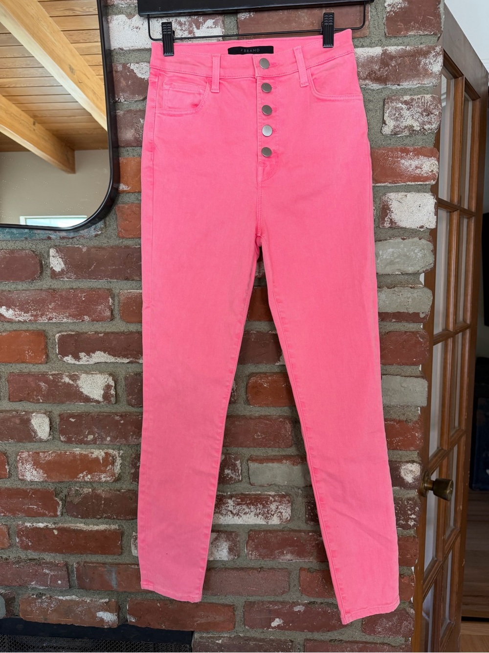 J Brand High-Rise Button-Fly Women’s Jeans in Bright Pink